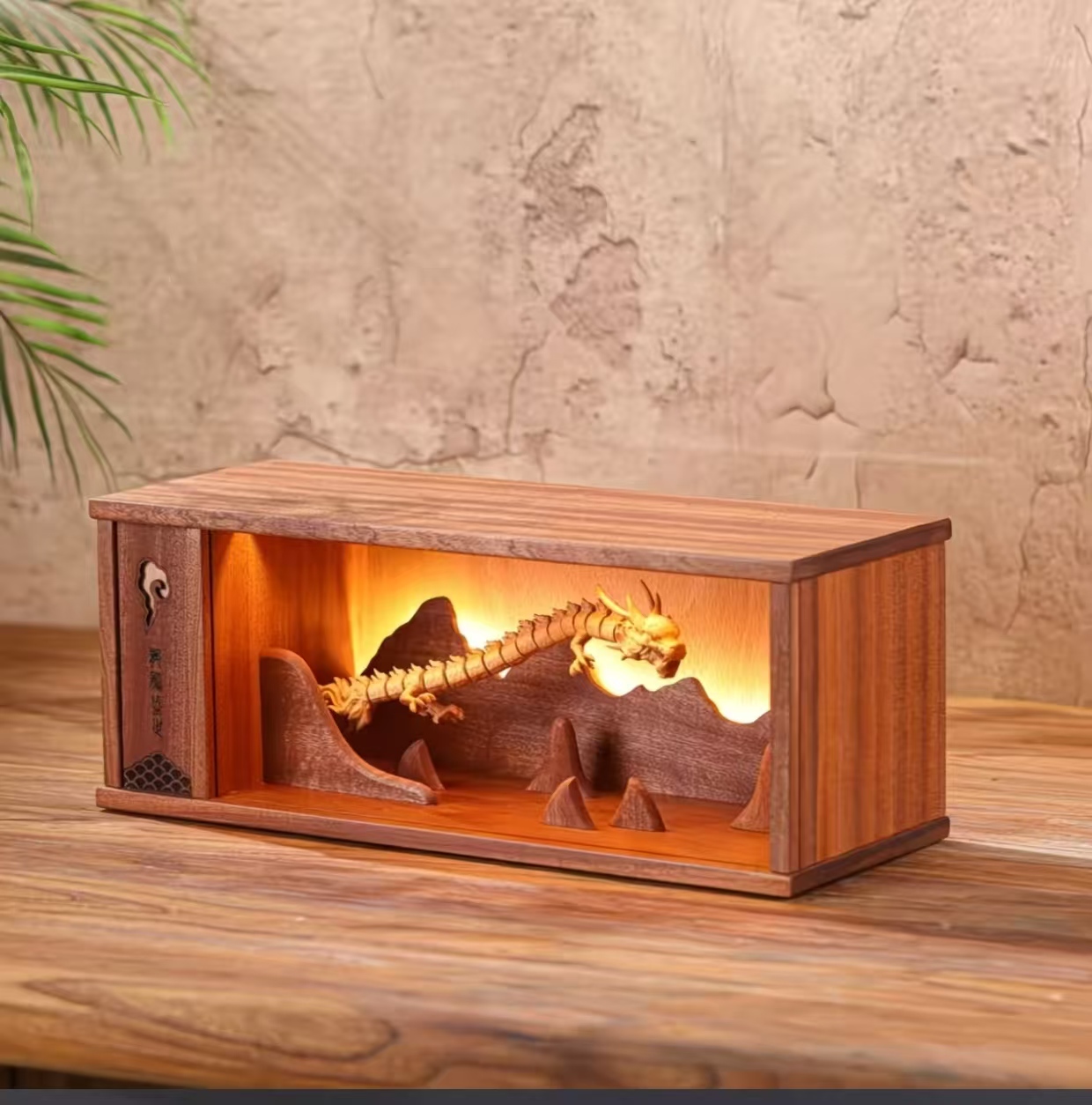 Illuminated Movable Dragon Wood Sculpture