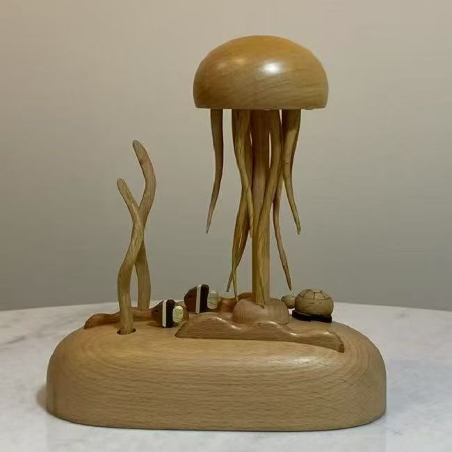 Minimalist Movable Jellyfish Wood Figurine