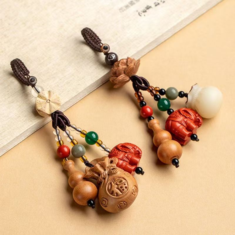Sandalwood Auspicious Multi‑Charm Pendant