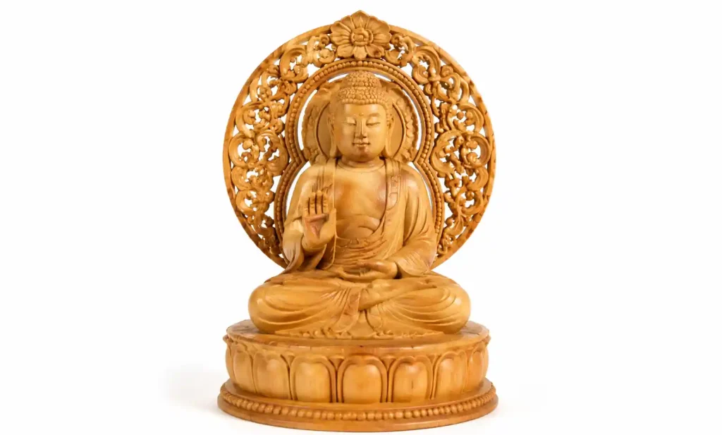 Indian sandalwood carving displaying rich golden-brown color and aromatic wood grain