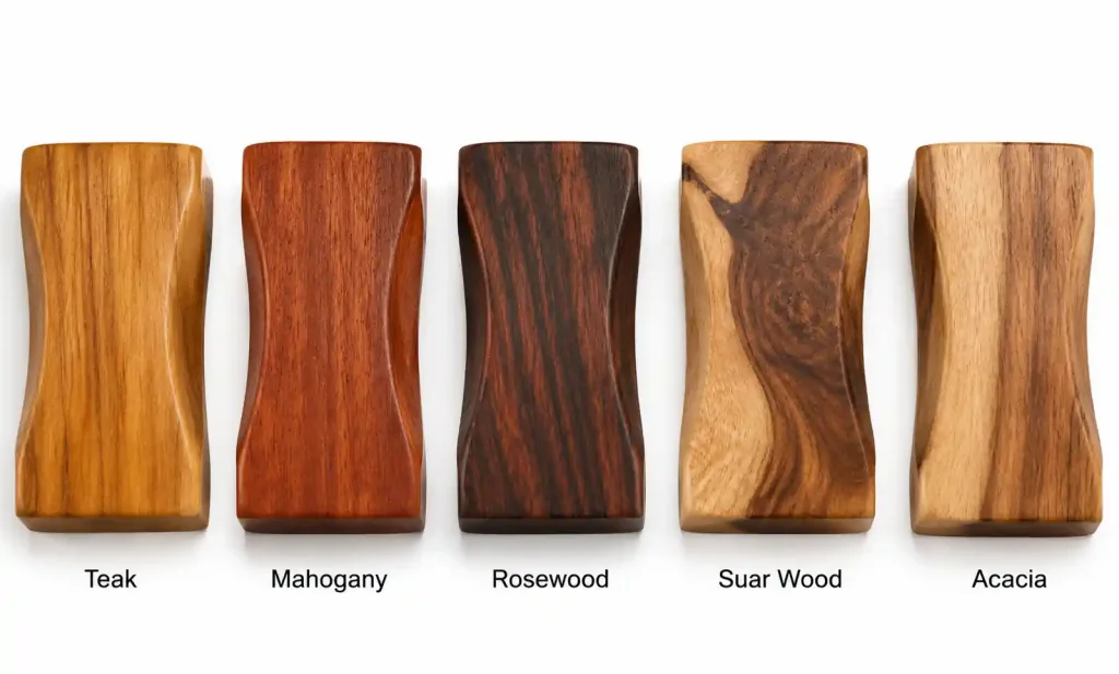 comparison of teak mahogany rosewood wood samples showing color and grain