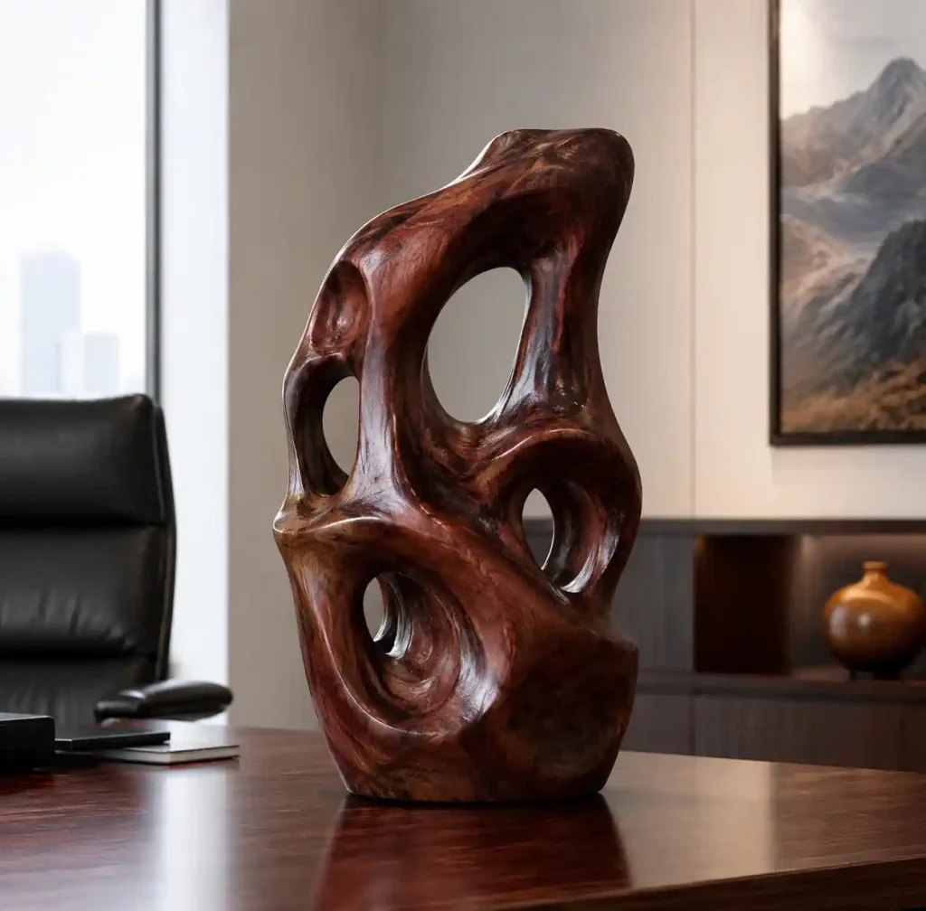 Elegant rosewood sculpture on executive office desk