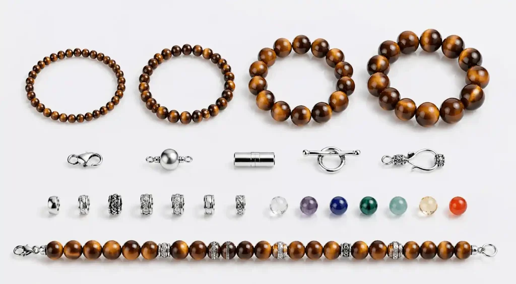 Custom agarwood bracelet designs with different bead sizes and accent materials