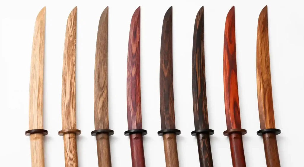 Comparison of different wood species used in anime sword construction