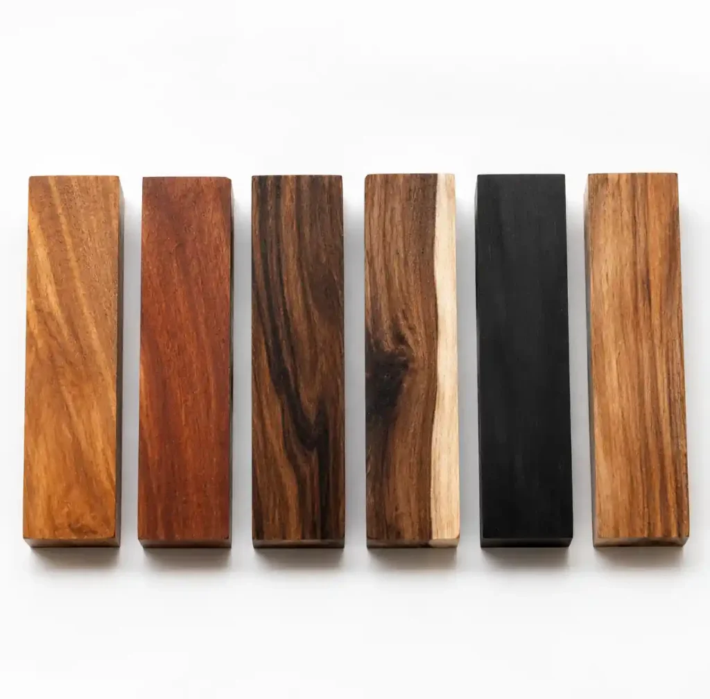 comparison of teak mahogany rosewood suar ebony acacia wood samples showing grain patterns