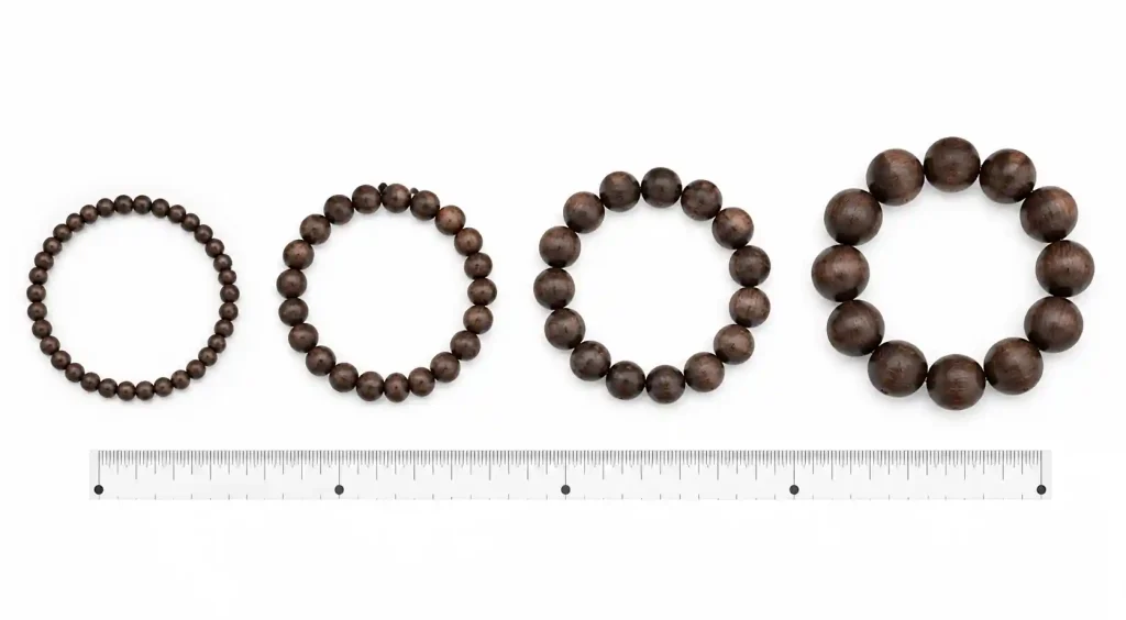 Agarwood bracelet bead size comparison from 6mm to 12mm