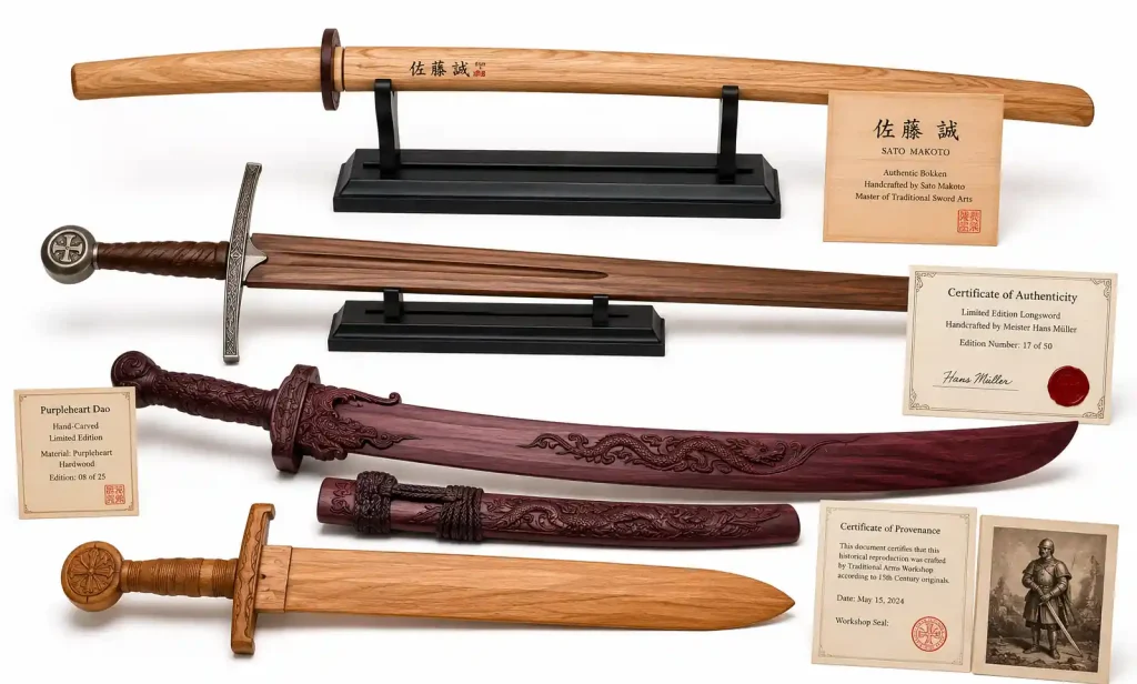 Premium wooden sword collectibles including limited edition and master-crafted pieces