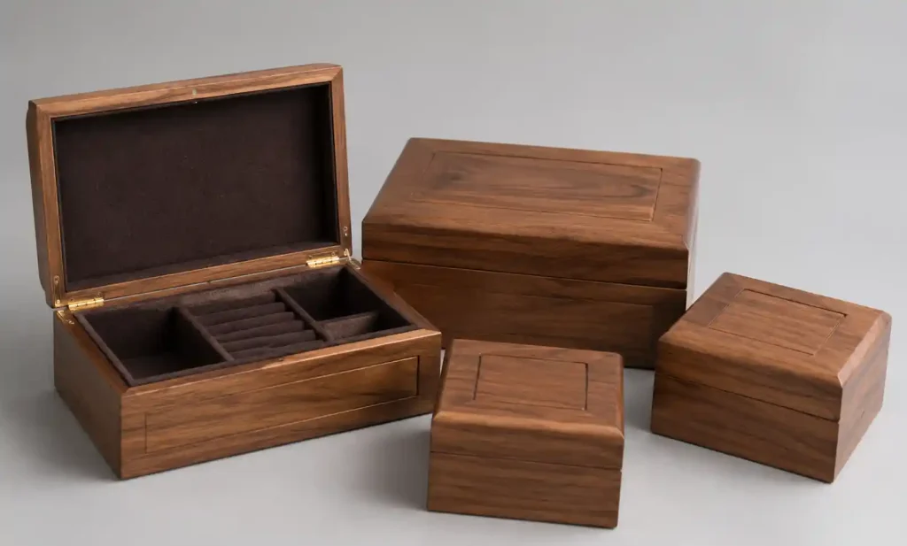 Custom wooden gift boxes with subtle corporate branding for bulk orders