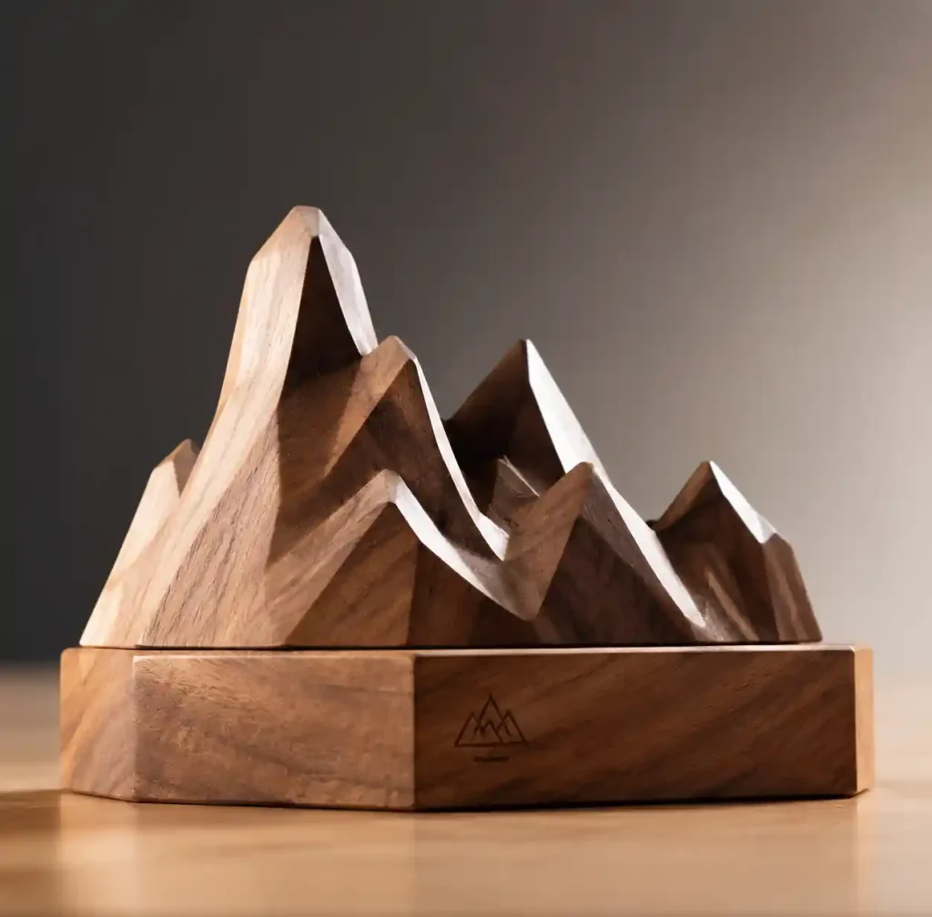 Custom wooden sculpture with subtle company branding integration