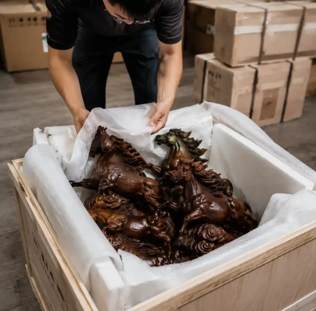 Quality wooden sculptures carefully packaged for shipping